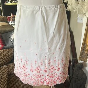 Vintage Odette Barsa Sz M/L Half Slip Beautiful Embroidery Pink White EVC